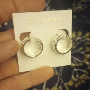 Talbots Shiny Silver Gem Hoop Earrings